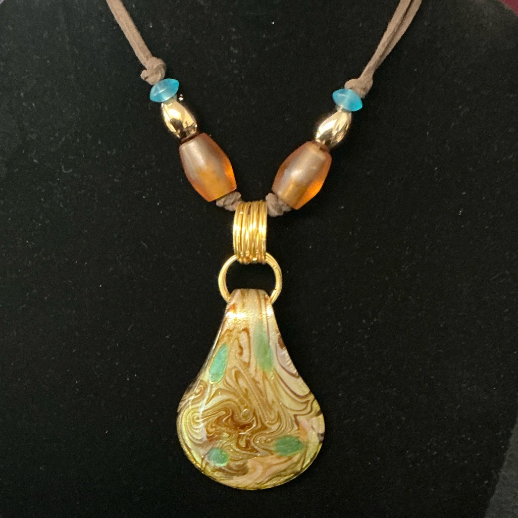 Dressbarn Gold And Turquoise Glass Pendant Necklace